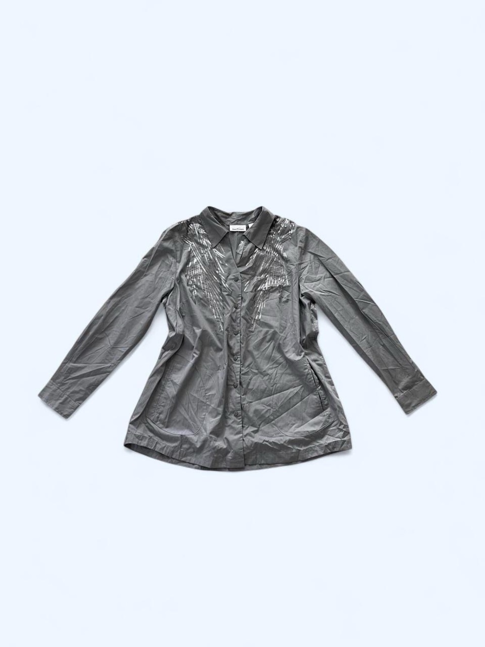 Grey sequin embellished shirt size L‎ by Joan Rivers